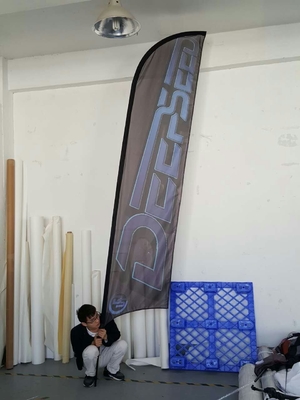 Single Sided Bow advertising feather flags with black cross base and pvc water bag